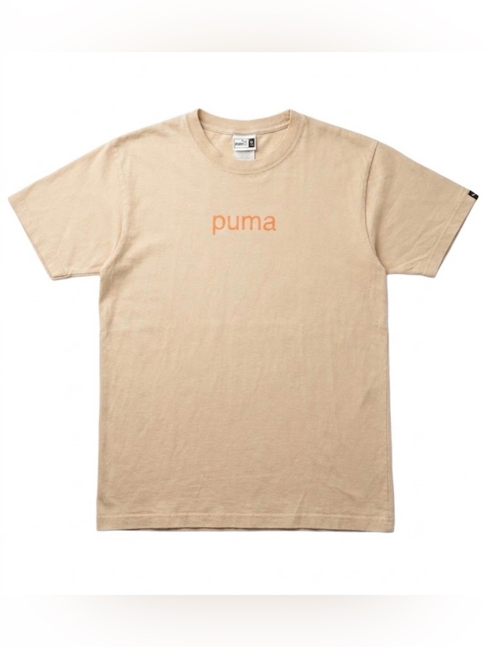 Vintage 90s Puma Spellout Graphic T-Shirt Medium Tan Beige Made in USA Cotton